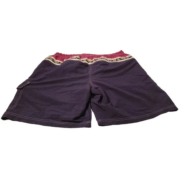 Speedo Y2K Vintage Board Shorts Mens XL Navy Burgundy Hibiscus Cargo Nylon GUC - Picture 2 of 12